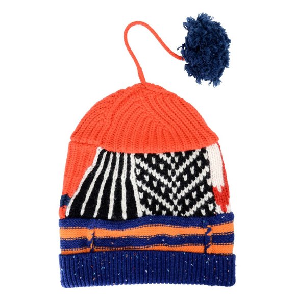 New Burberry Unisex Cashmere Wool Multi-Color Patchwork Pompon Beanie Hat - Picture 4 of 4
